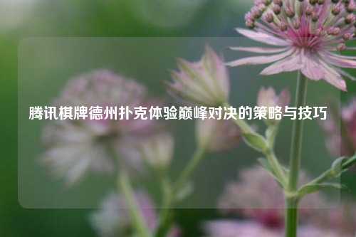 腾讯棋牌德州扑克体验巅峰对决的策略与技巧