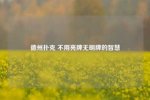 德州扑克 不用亮牌无明牌的智慧