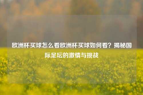 欧洲杯买球怎么看欧洲杯买球如何看？揭秘国际足坛的激情与挑战